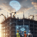 AI-powered construction workers monitoring jobsite with advanced analytics dashboard