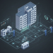 Engineering team in a modern hotel monitoring asset performance dashboards on large screens