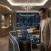 Hotel manager reviewing AI-driven guest behaviour analytics dashboard on a laptop