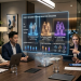 Hotel revenue manager reviewing AI-powered guest segmentation dashboard with portfolio-wide performance metrics
