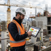 Risk dashboard with heatmaps and trend lines visualizing construction project data